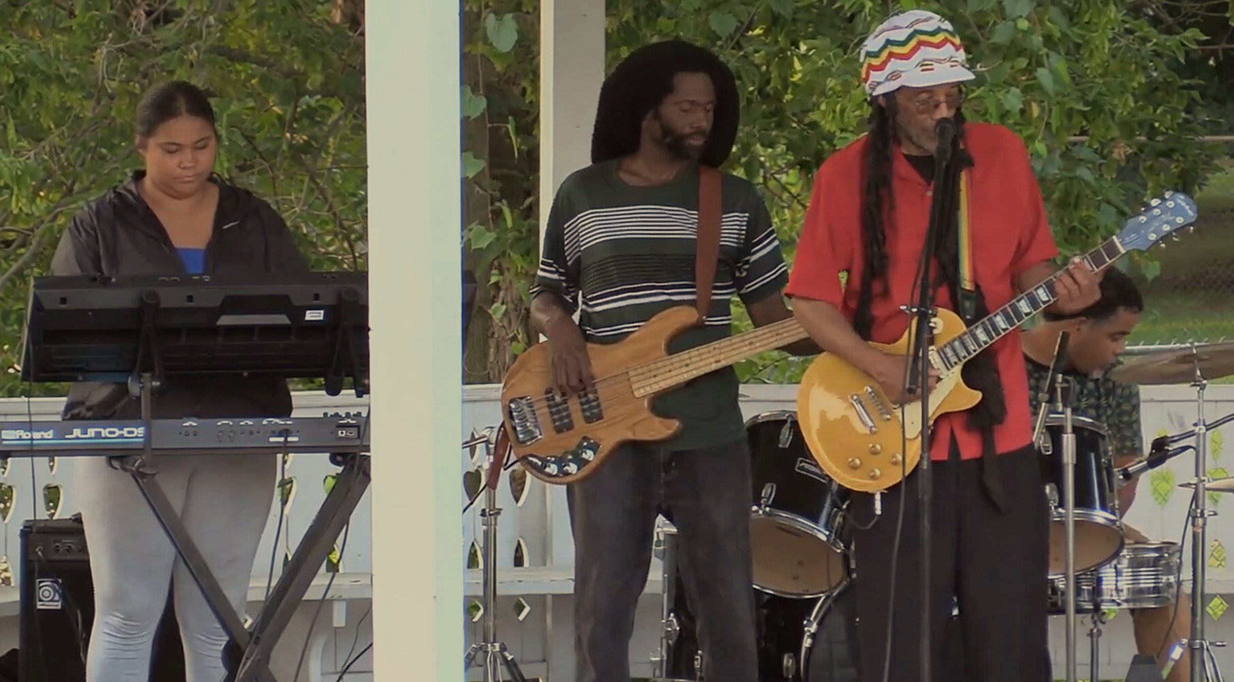 One Love Reggae Band playing the South Lyon Concerts in the Park gazebo