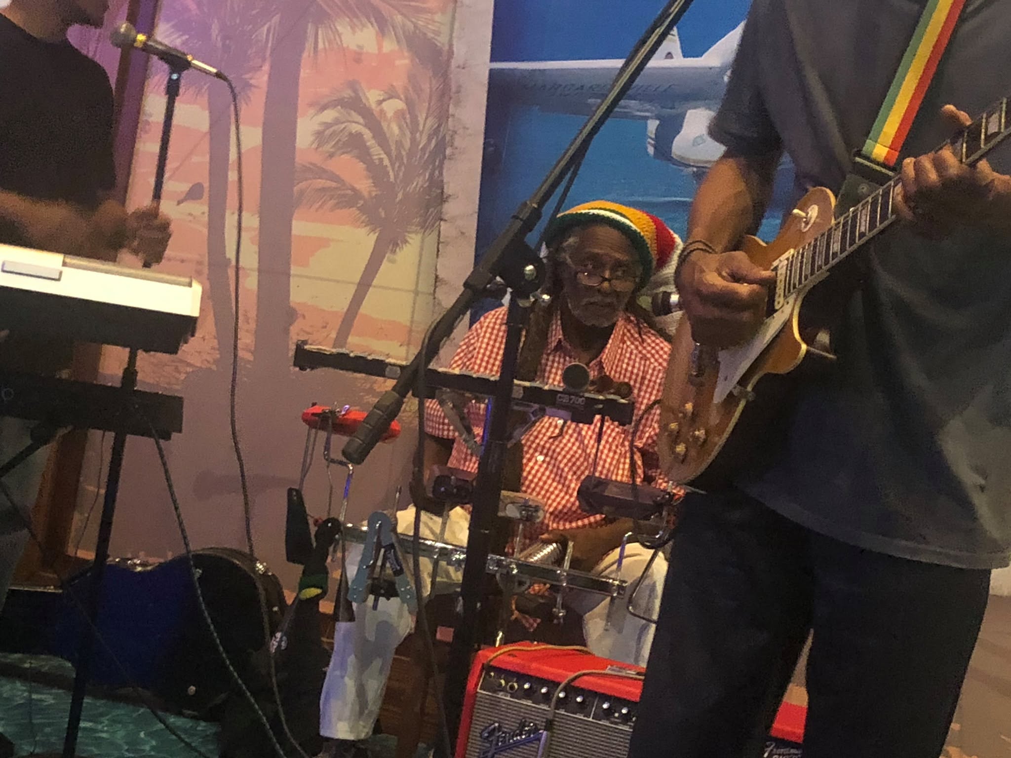 Guitarist and keyboard player of One Love Reggae Band on stage